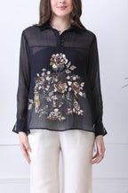 Conor Black Embroidered Chanderi Top with Ivory Pants