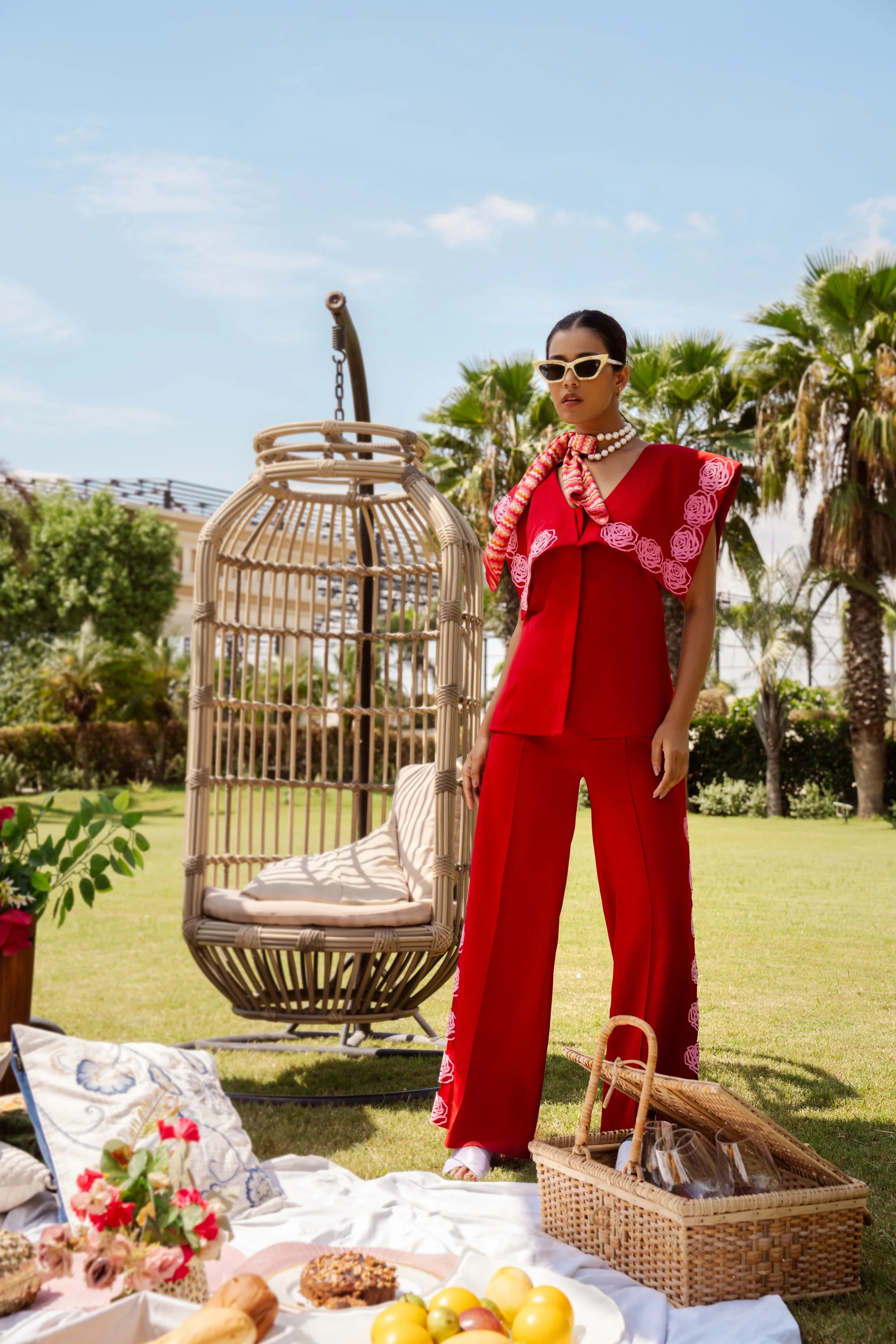 Carnelian Red Laser Cut Rose Co-Ord Set - Sila Atelier