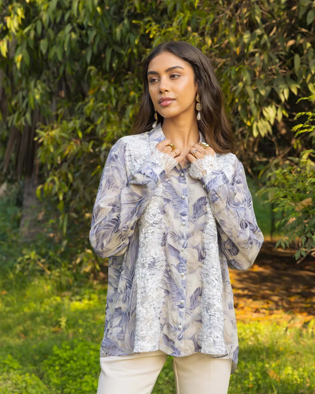 Passionflower Printed Crepe Silk shirt