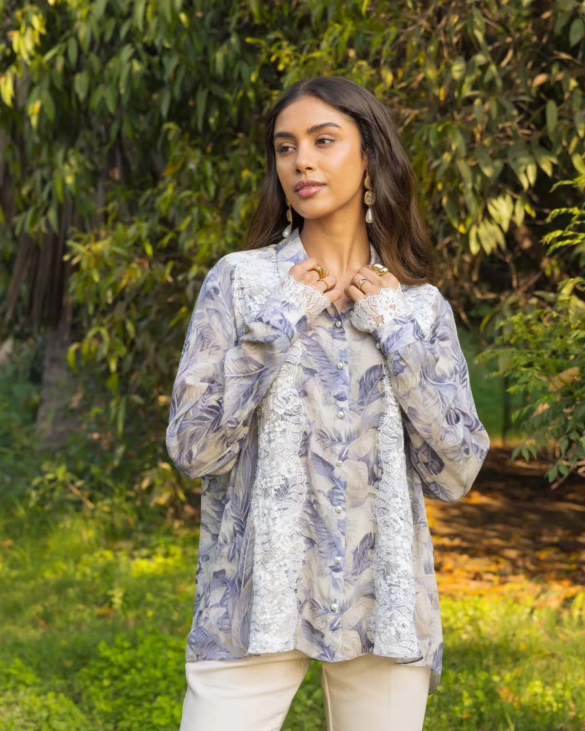 Passionflower Printed Crepe Silk shirt
