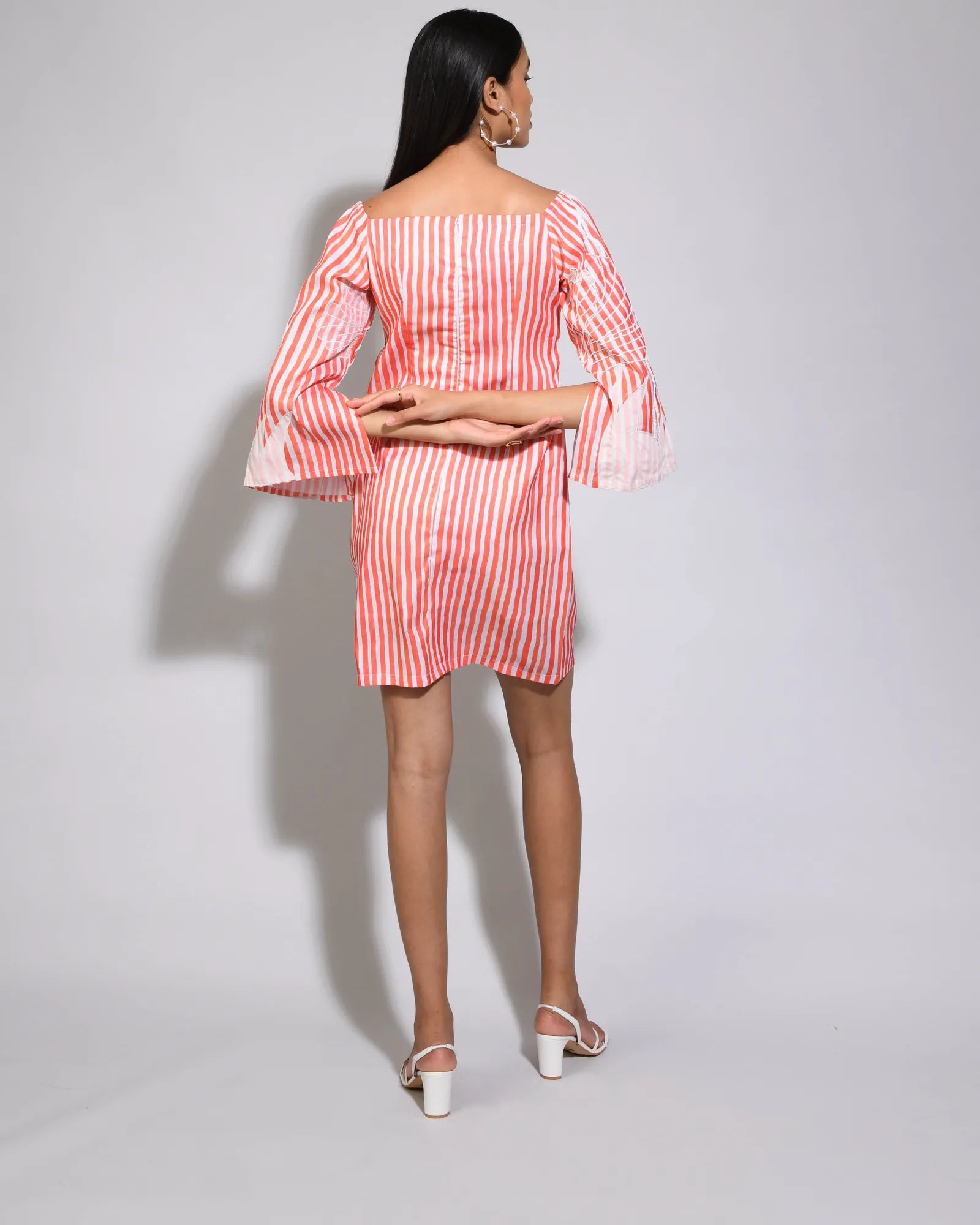 Orange Stripped Silk Shift Dress - Itara