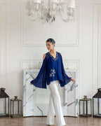 Seraphine Navy Blue Hand embroidered Flat Chiffon Top
