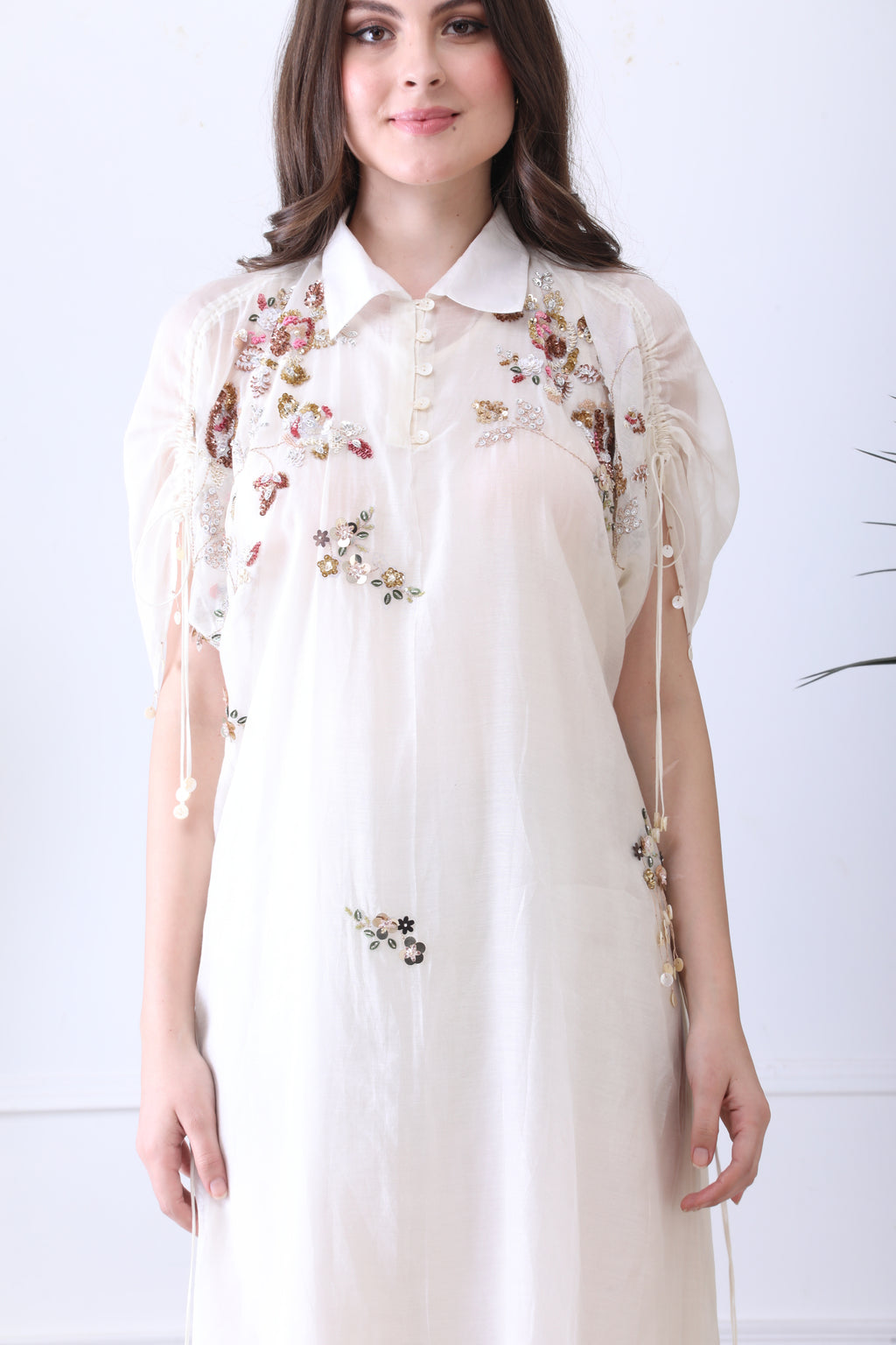 Peter White Embroidered Chanderi Midi Dress