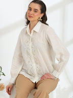 Moonlight Pearl French lace Linen Shirt