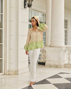 Ember Stone-Sage Hand Embroidered French Lace Satin Silk Shirt