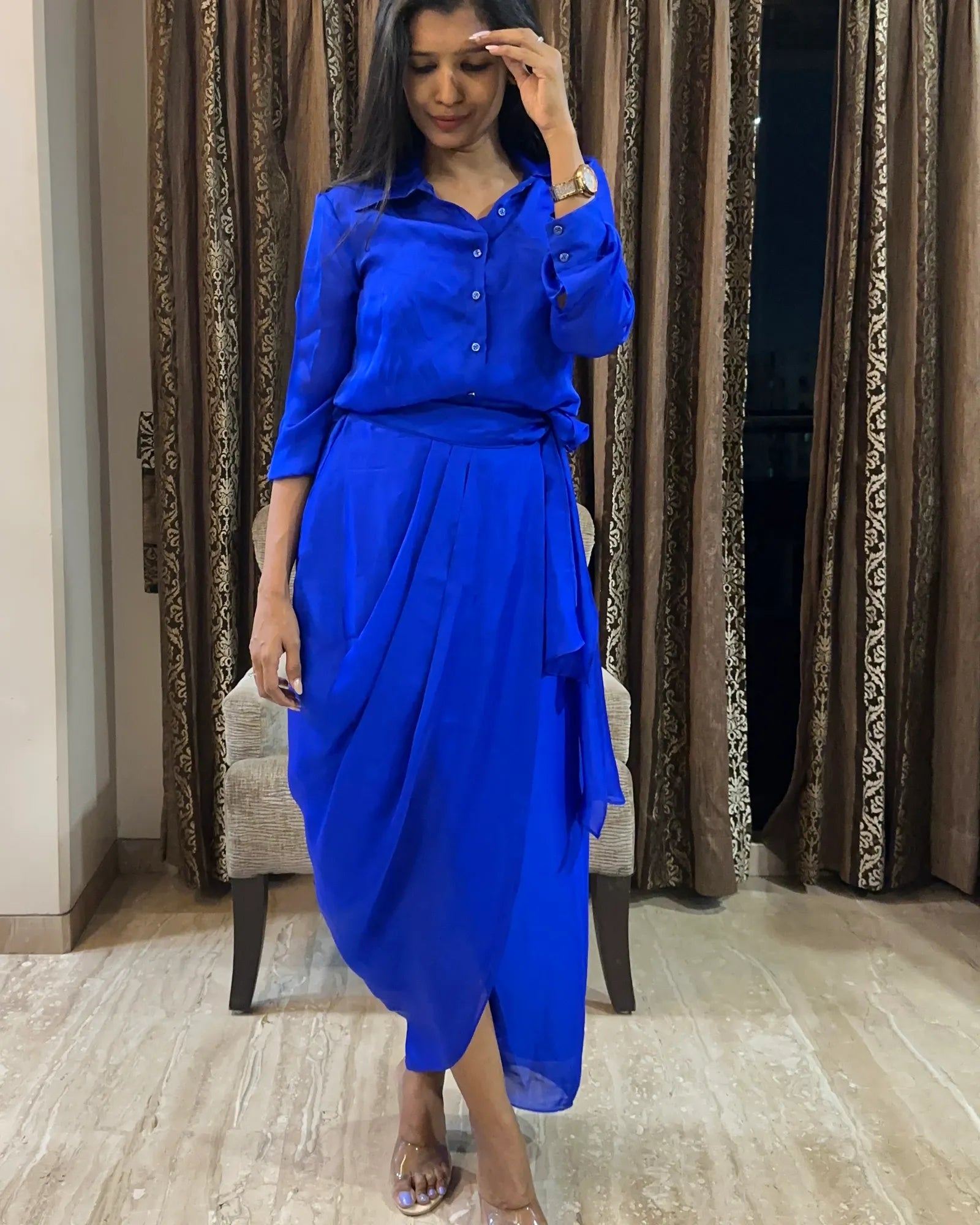Electric Blue Top And Skirt Set - Itara