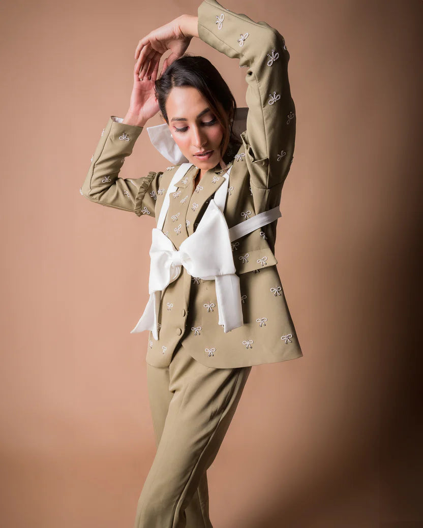 The Olive Bow Co-Ord Set - BeyondStiches