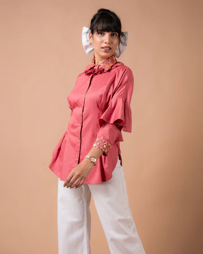 The Salmon Pleated Shirt