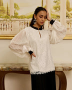 Celestia White French Lace Chiffon Blouse