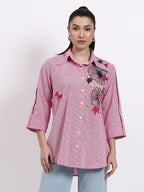 Pink stripes embroidered shirt