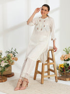 Lumiere Ivory Hand Embroidered French lace cotton dobby Kurta set