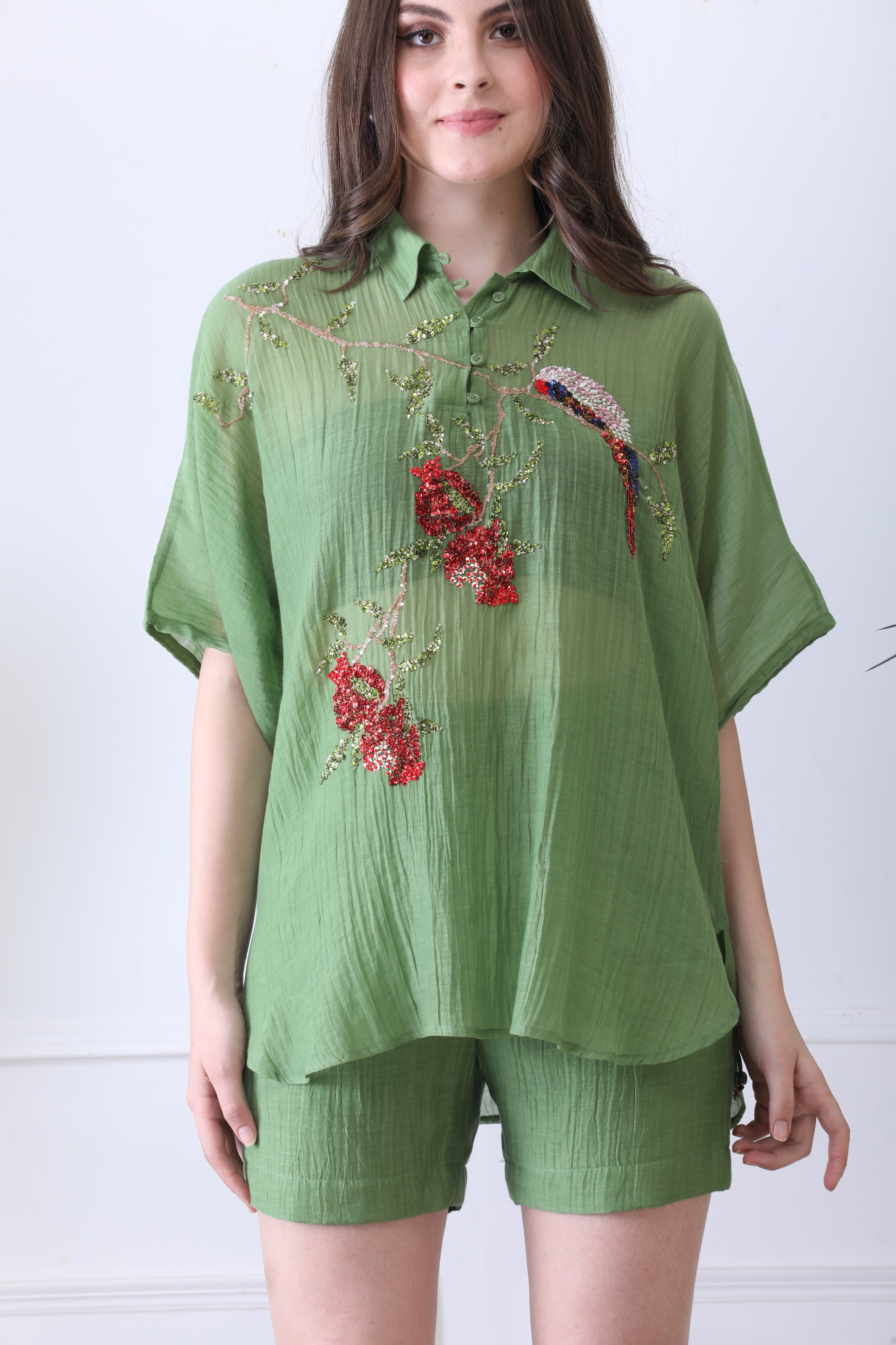 Otto Green Embroderied Cord Set