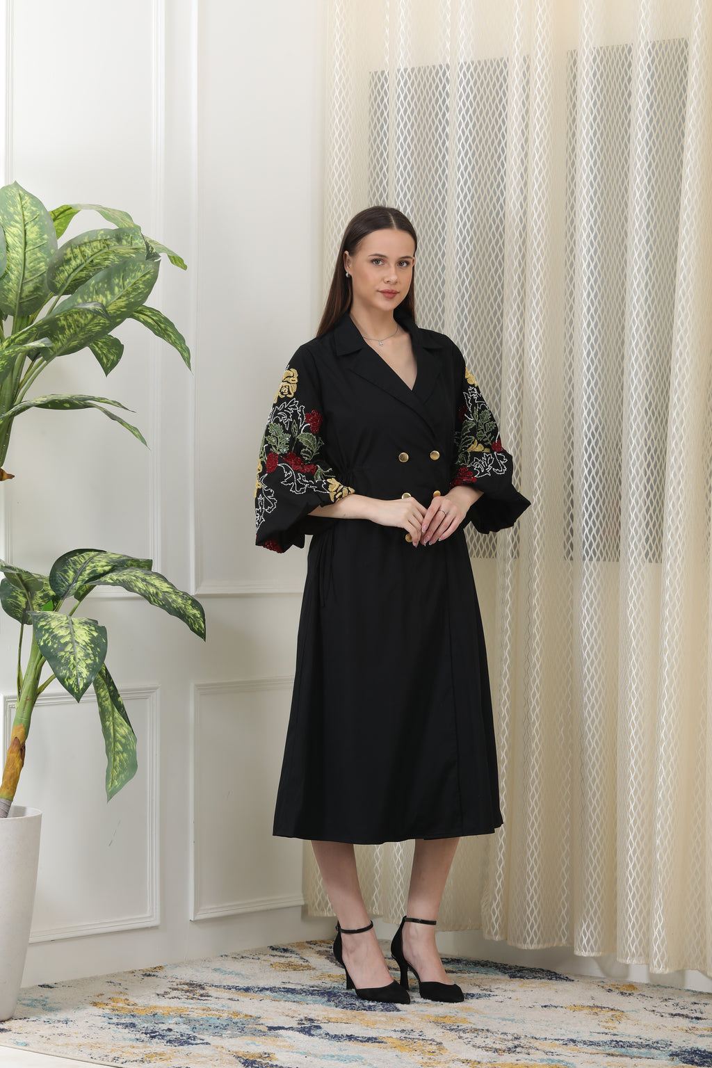 Iris Black Poplin Dress