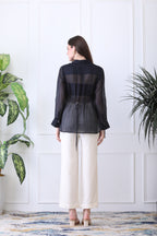 Conor Black Embroidered Chanderi Top with Ivory Pants