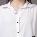 White Georgette and denim shirt with lace detailing