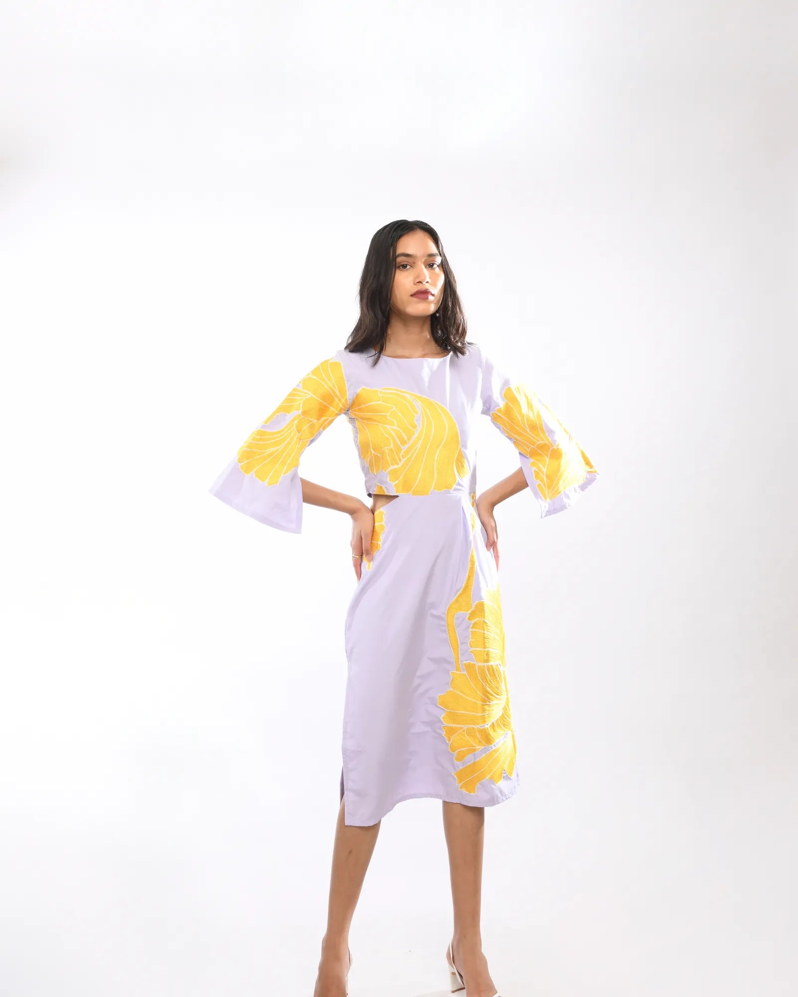Lilac Pansy Embroidered Dress