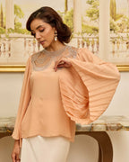 Grace Salmon Peach and Silver French Lace Crepe Top - Dareiss