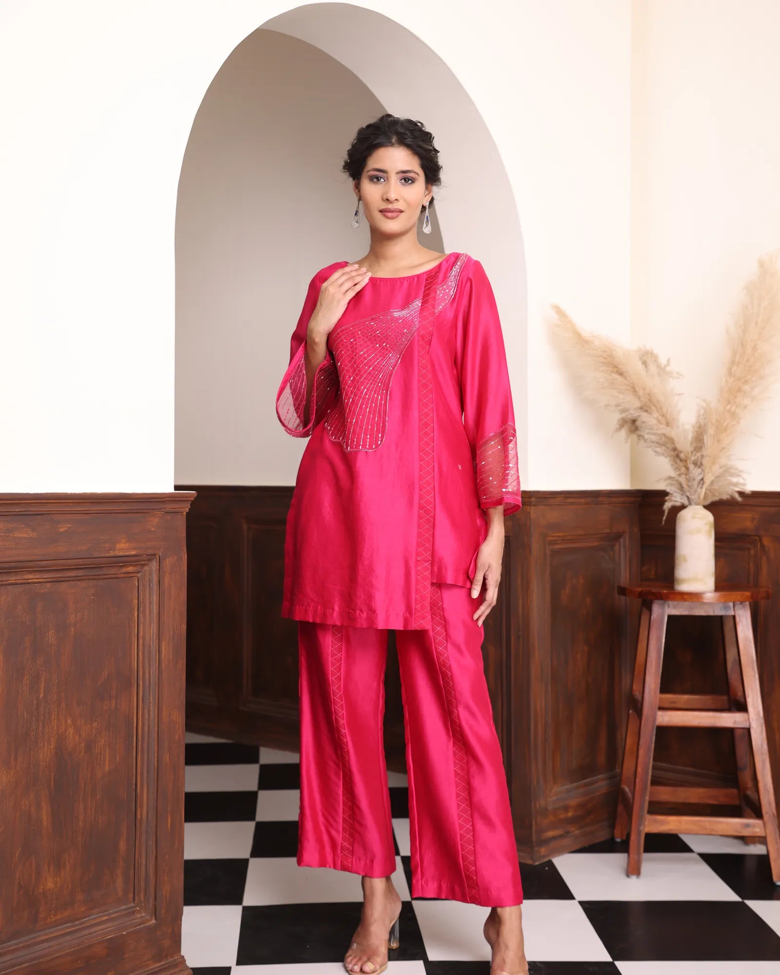 Fuchsia Hand-Embroidered Ensemble