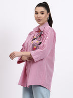Pink stripes embroidered shirt