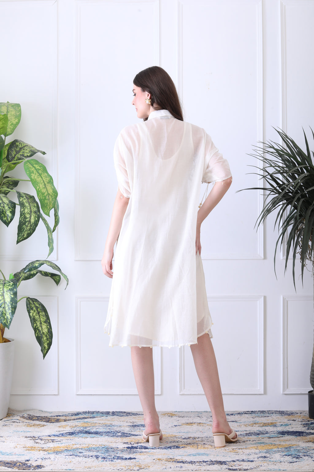Peter White Embroidered Chanderi Midi Dress