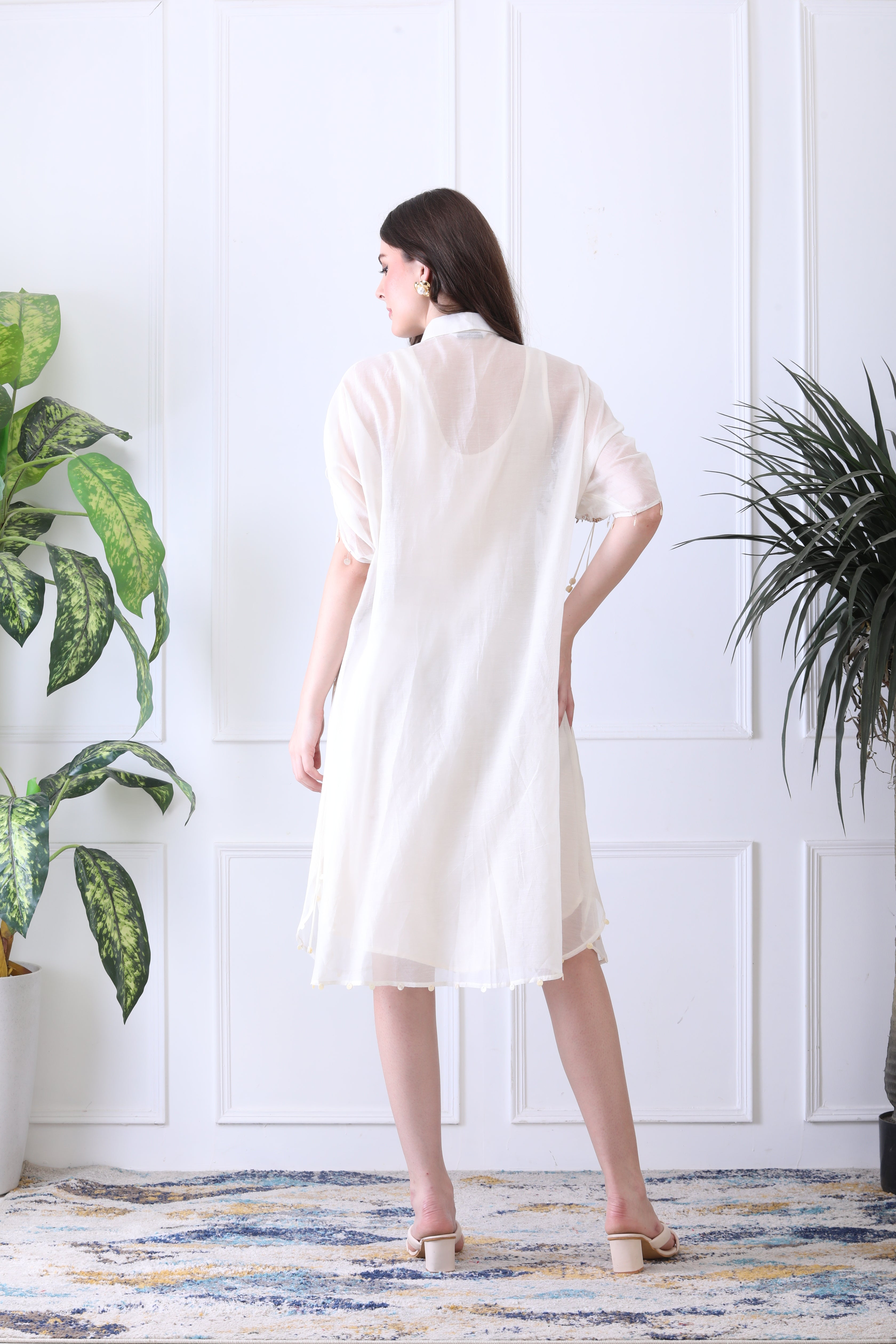 Peter White Embroidered Chanderi Midi Dress