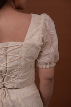 White Petal Square Neck Puff Sleeves Top - Divya Chawla