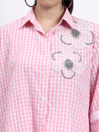 Pink Check Embroidered Shirt