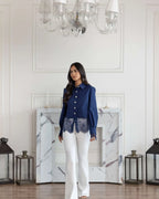 Aureal Blue French Lace Cotton Shirt