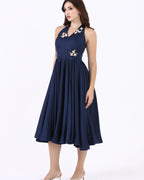 Midnight Blossom Halter Dress