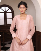 Hand-Embroidered C-Cut Fusion Suit with Tuck-Detail Pants