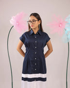 The navy and white colour block midi cotton dress