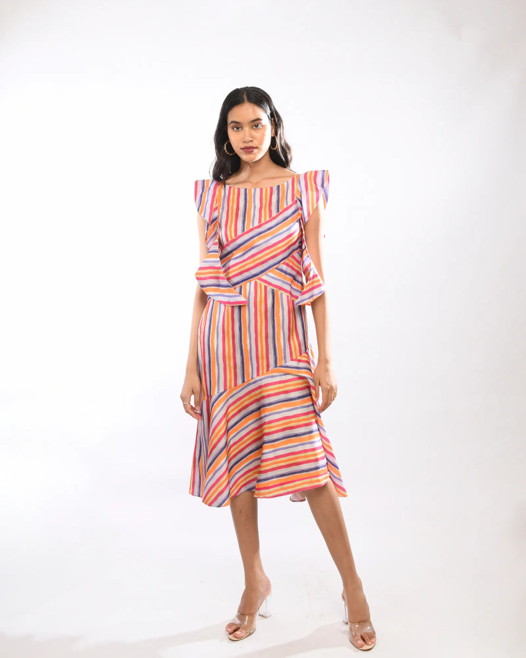 Multi Colour Striped  Midi Dress