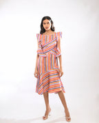 Multi Colour Striped  Midi Dress