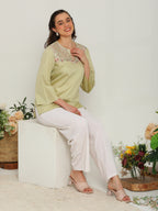 Jade Blossom Embroidered French lace cotton  shirt