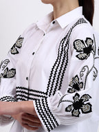 White Ric Rac Embroidered Shirt