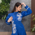 Royal Blue Puffed Sleeves Shirt Dress - Sila Atelier