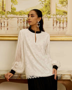 Celestia White French Lace Chiffon Blouse - Dareiss