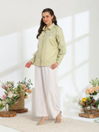 Soft Fern Hand Embroidered French lace Glazed Cotton Shirt