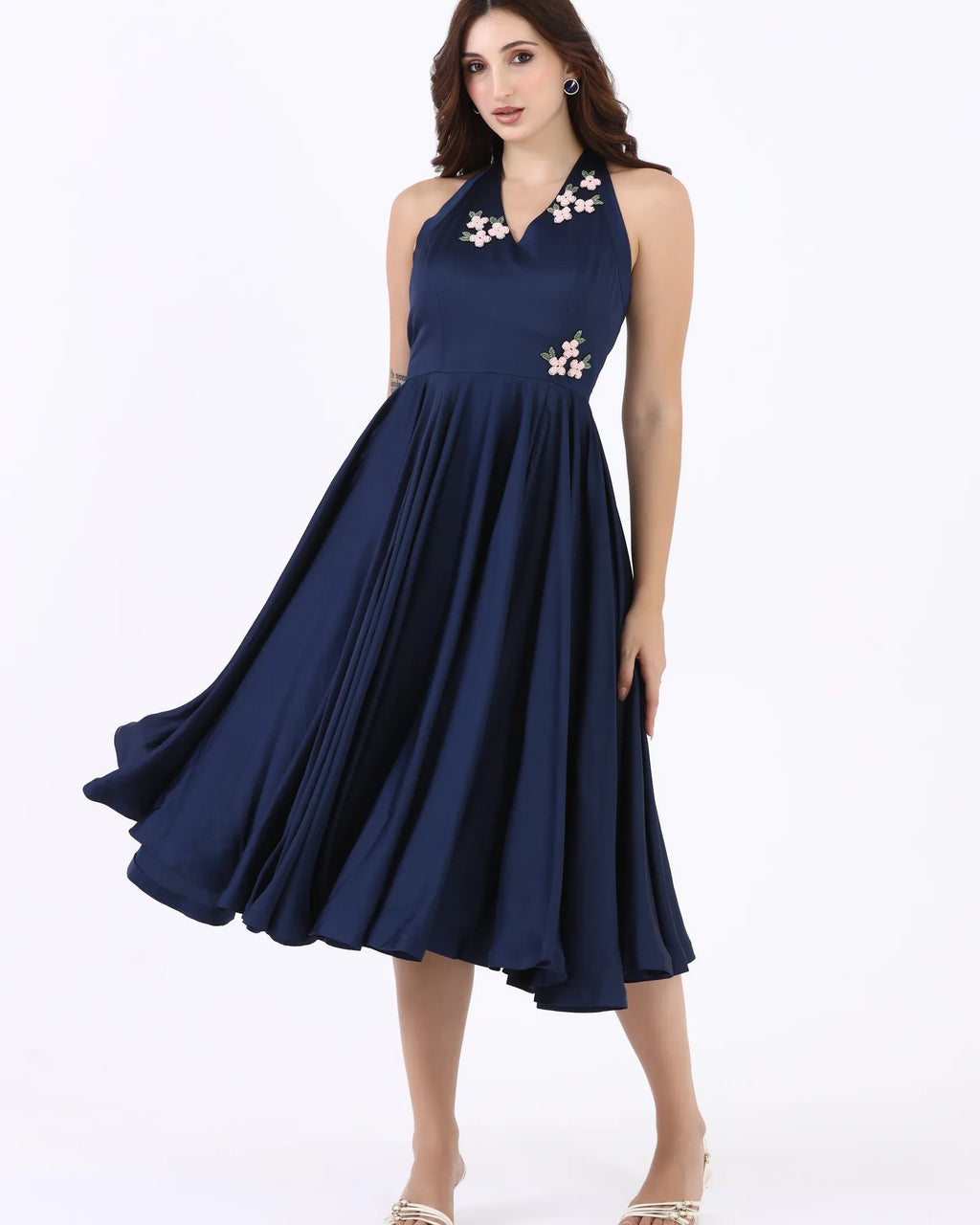 Midnight Blossom Halter Dress