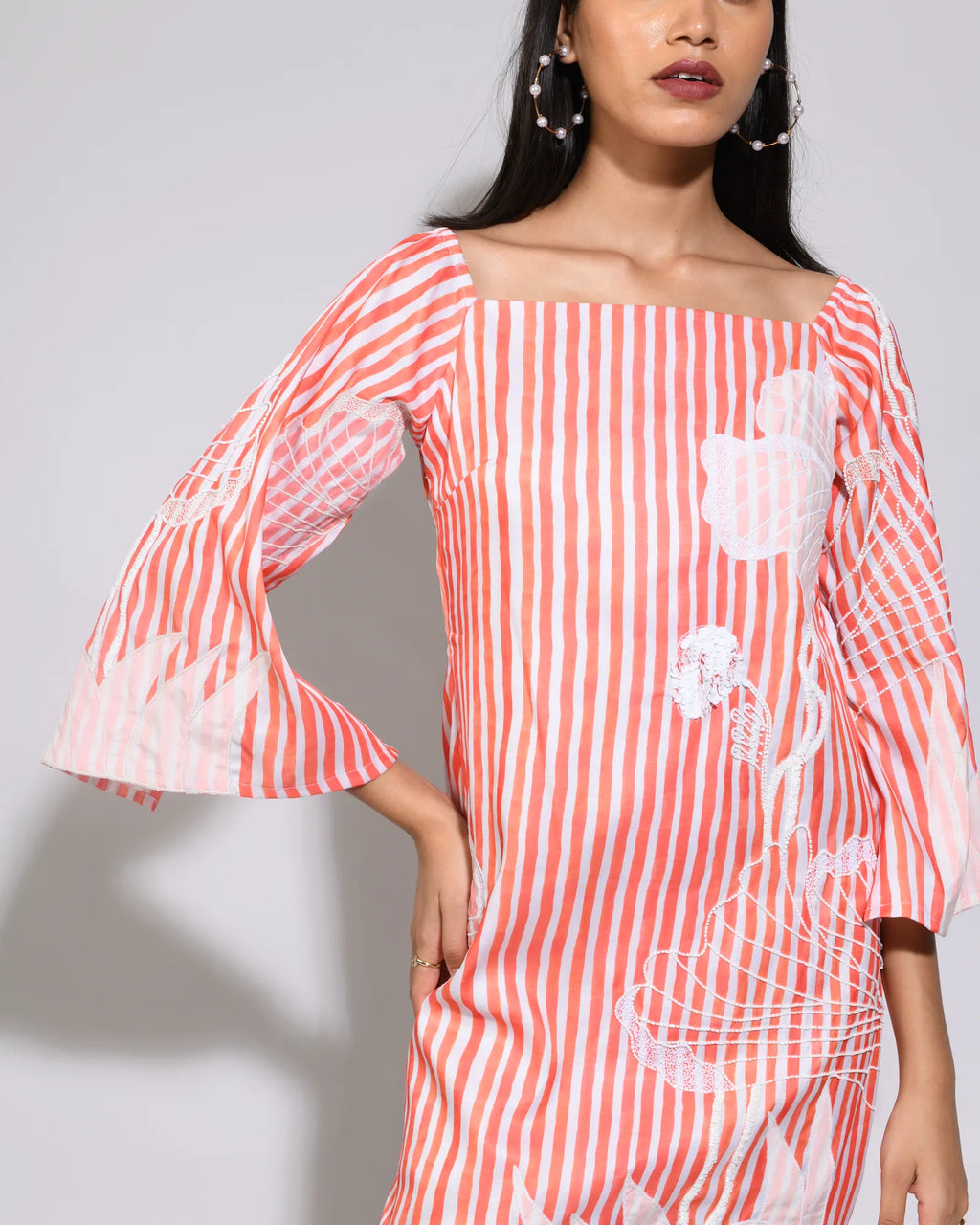 Orange Stripped Silk Shift Dress