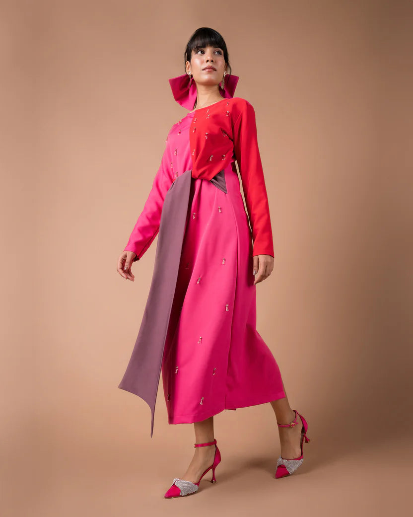 The Color-blocked Midi Dress - BeyondStiches