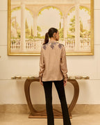 Love-Worn Gold Fondant French Lace Habotai Silk Shirt