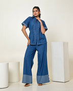 THE DARK DENIM ZIPPER SHIRT WITH WIDE LEG PANTS