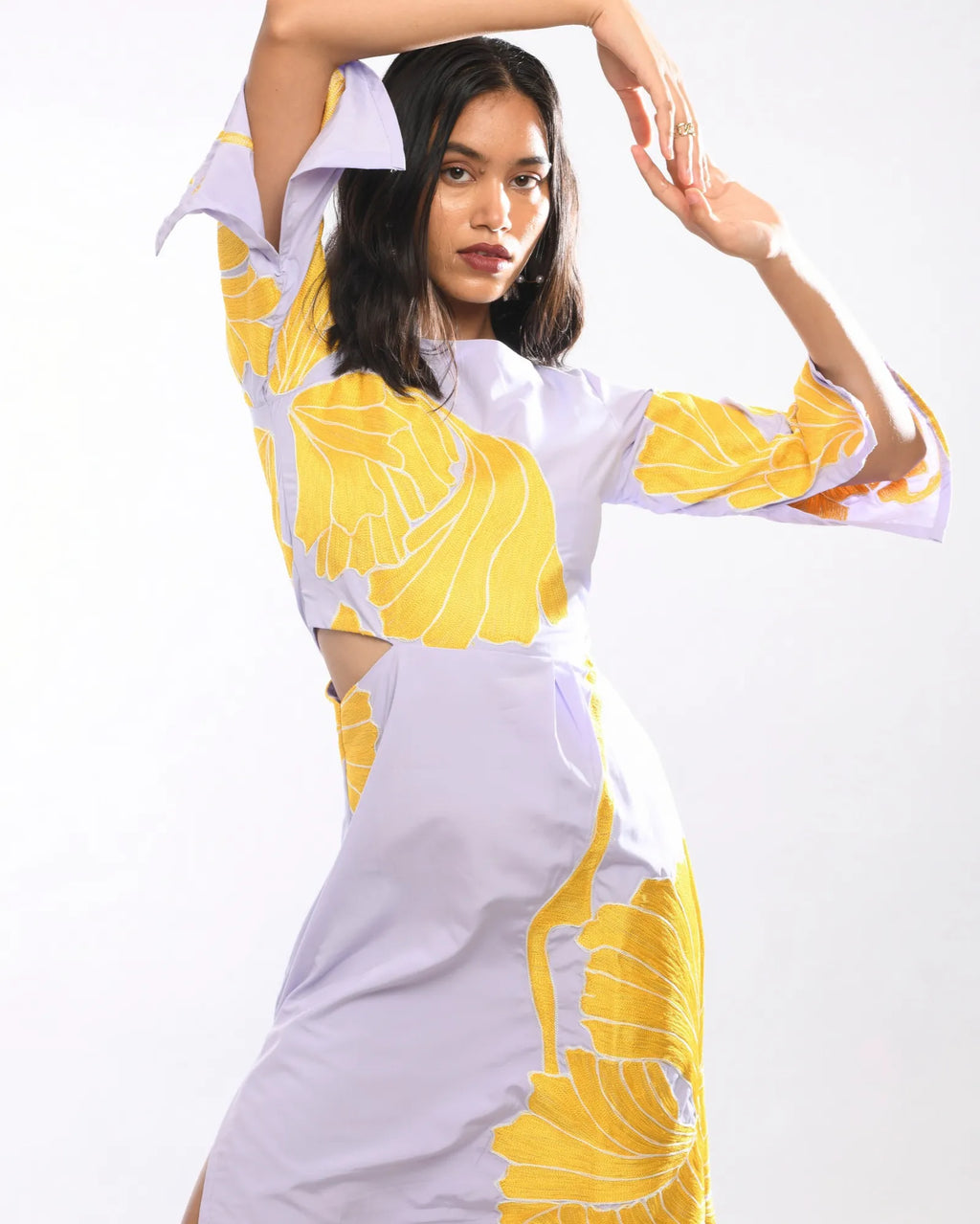 Lilac Pansy Embroidered Dress - Itara