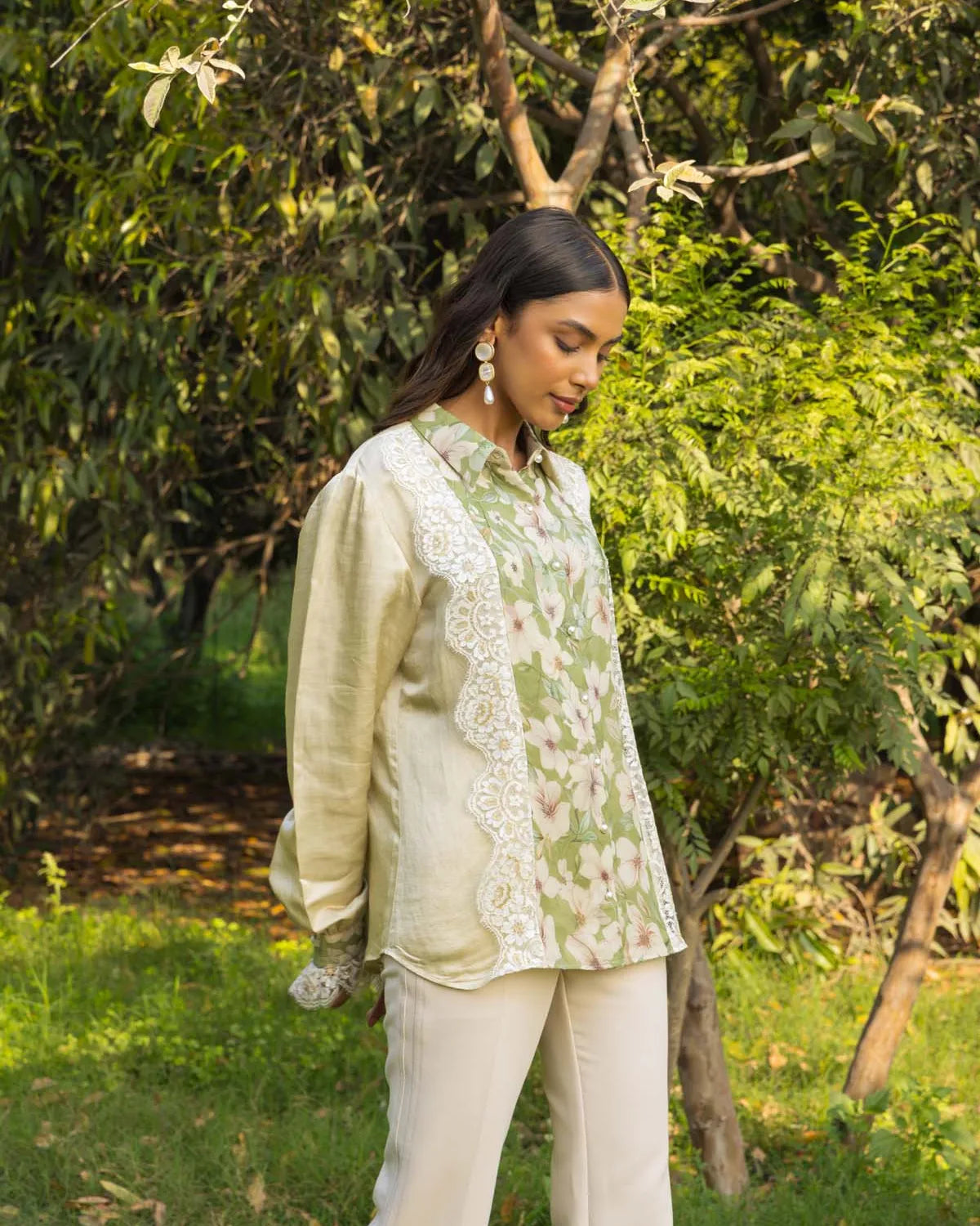 Neroli French lace printed linen silk shirt