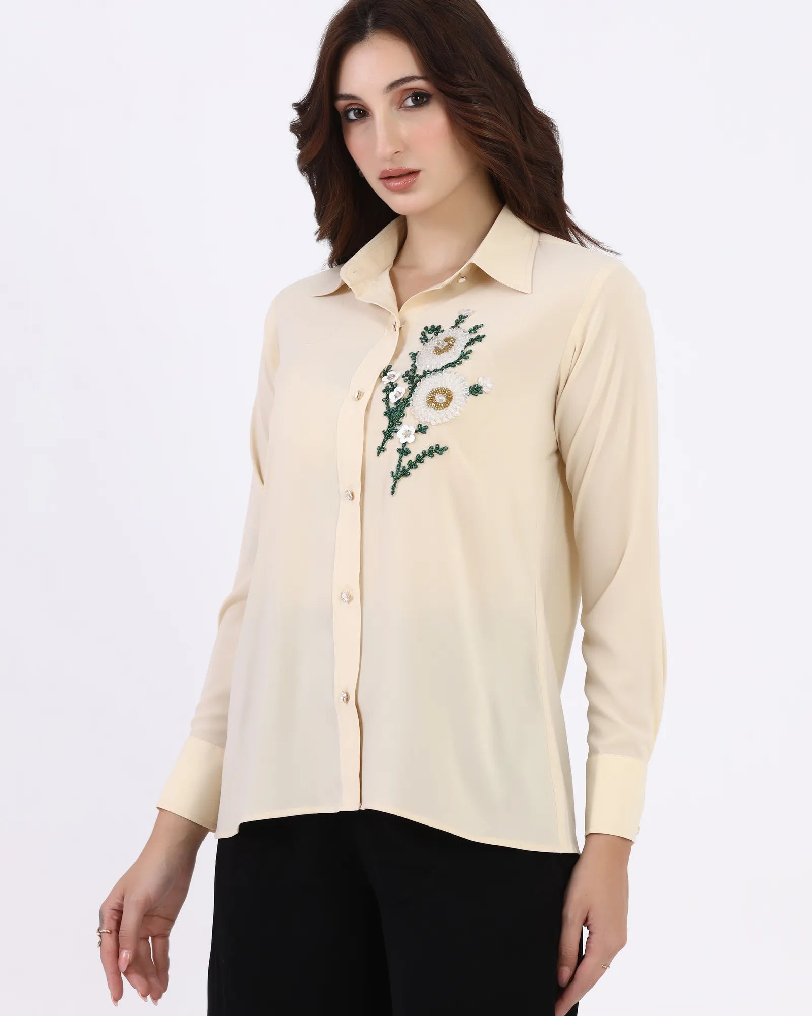 Ivory Bloom Embellished Shirt