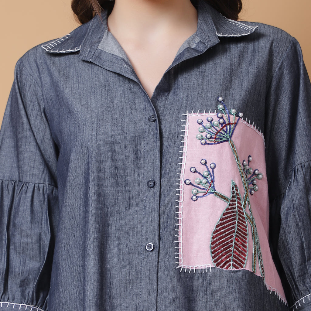 Denim Embroidered Shirt - Gagan Vohra