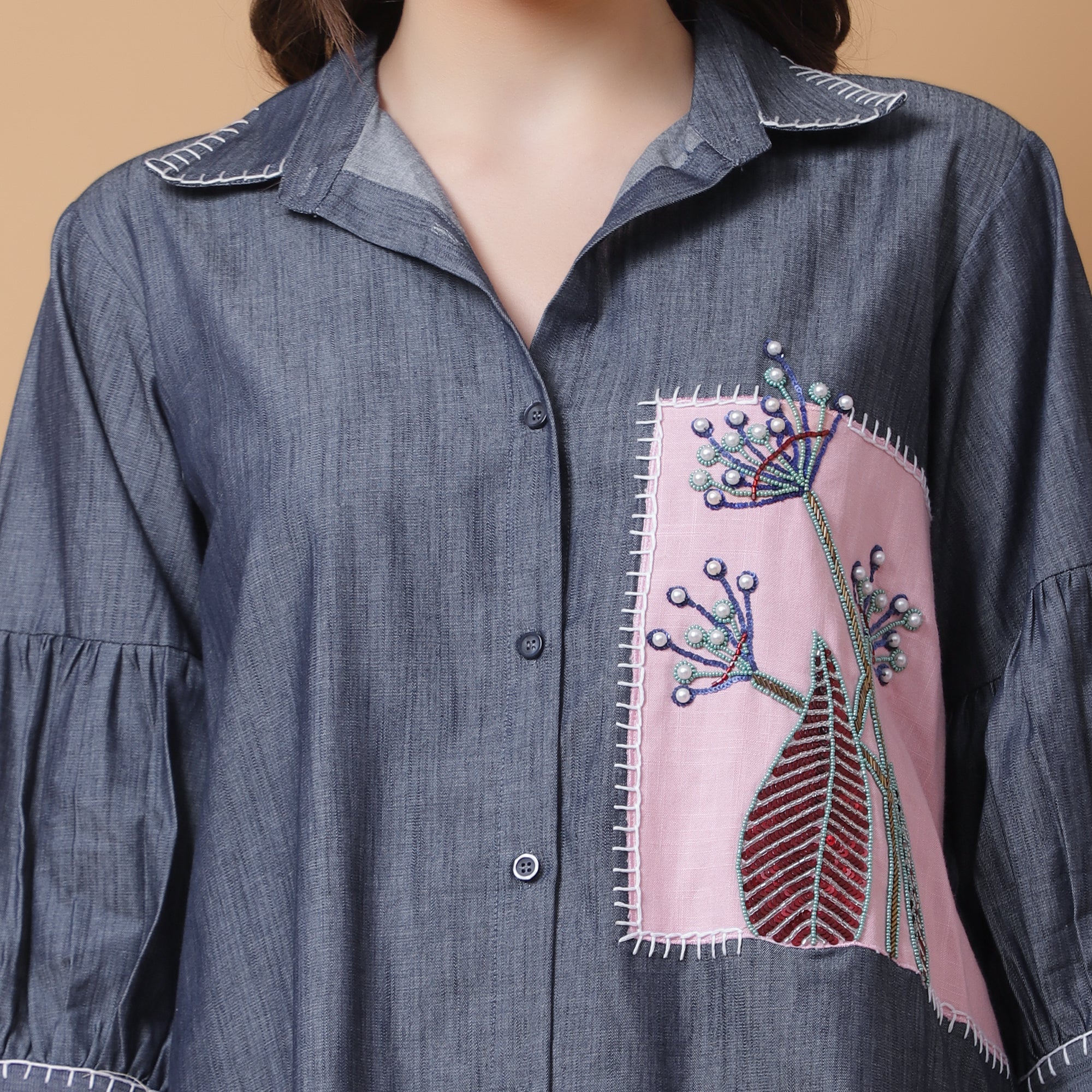 Denim Embroidered Shirt - Gagan Vohra