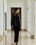 Scepter Classic Black French Chantilly Lace Beaded Embroidery Top