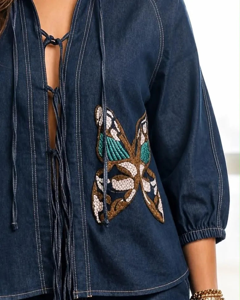 Butterfly Denim Shirt/ Cord